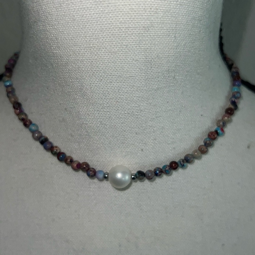 NWT Iris & lily necklaces, freshwater pearl, sterling silver & genuine gem stone